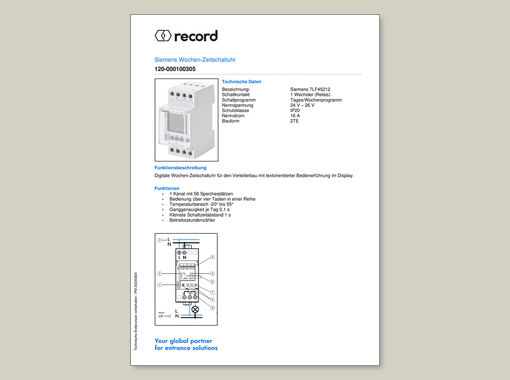 Datenblatt für Zeitschaltuhr Digital Siemens