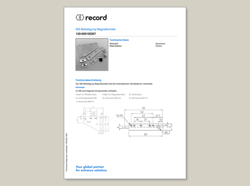 Datenblatt für MS Befestigung Magnetkontakt