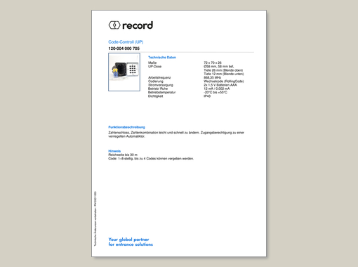 Datenblatt Code Control UP