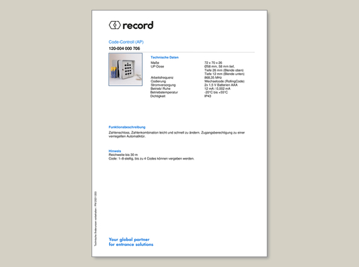 Datenblatt Code Control AP