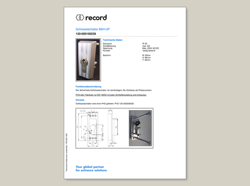 Datenblatt für Schlüsselschalter BSH-UP