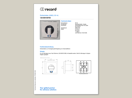 Datenblatt für Drehschalter Jung 101-4