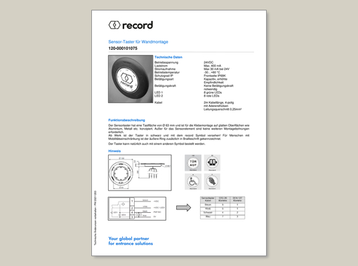 Datenblatt für record Sensortaster für Wandmontage