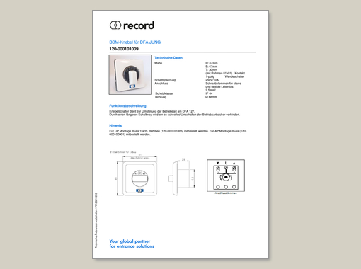 Datenblatt für BDM Knebel für DFA Jung
